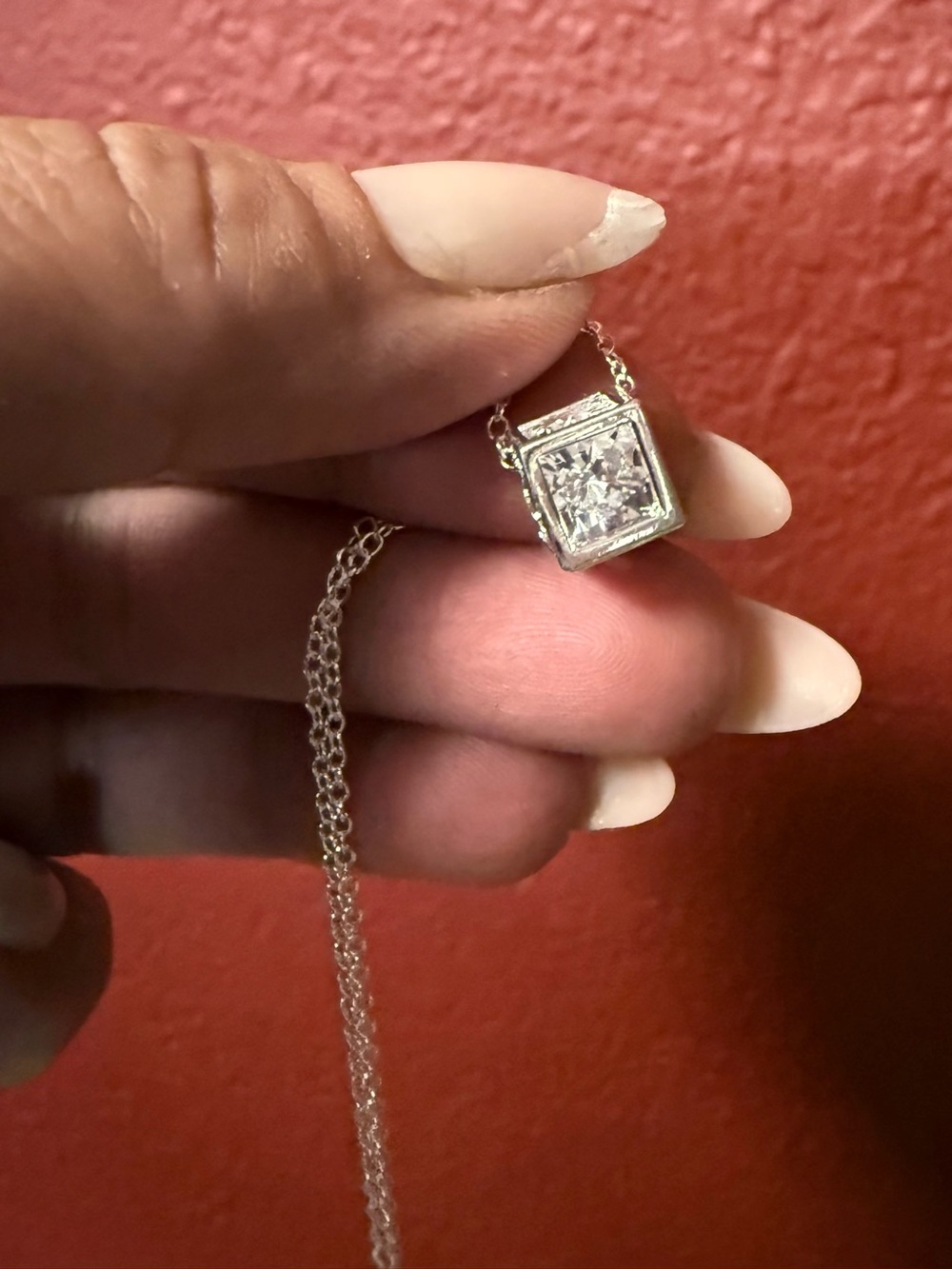 Elegant Silver Square Solitaire Pendant Necklace - White Stone